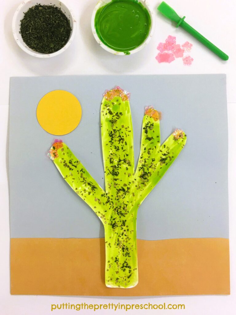 This easy to create saguarro cactus tree art uses chives as one of the supplies. An all-ages art project that is rewarding to do.