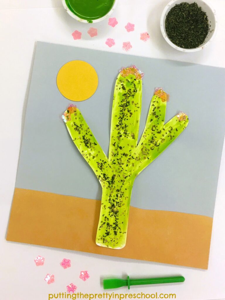 This easy to create saguarro cactus tree art uses chives as one of the supplies. An all-ages art project that is rewarding to do.