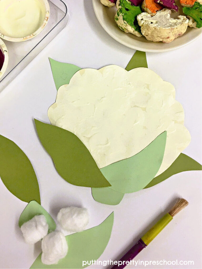 How to make a cauliflower vegetable paper craft. This craft incorporates a cotton ball painting technique.