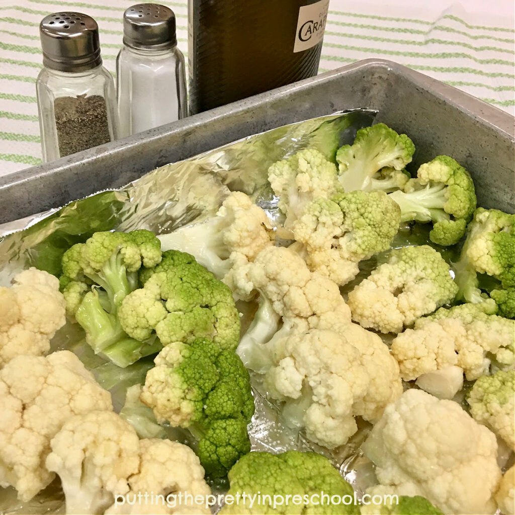 How to make a roasted cauliflower vegetable dish. Three different hues of cauliflower are featured in this easy-to-make recipe.