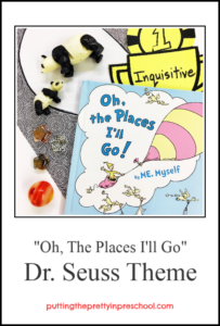 Dr. Seuss preschool theme featuring small world, art, language arts, math, and self-esteem building activities.