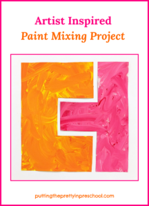 Color mixing paint project with red, white and yellow paint.