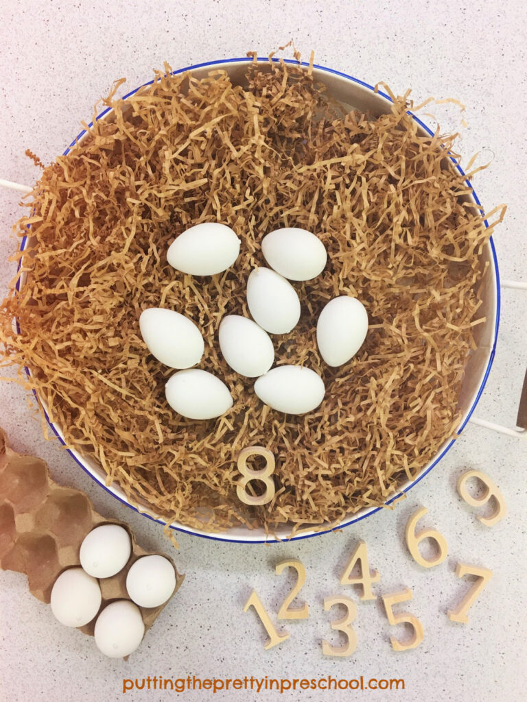 Counting eggs math activity inspired by the storybook "Charlotte's Web."
