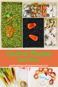 Carrot theme sensory, art, and baking activities.