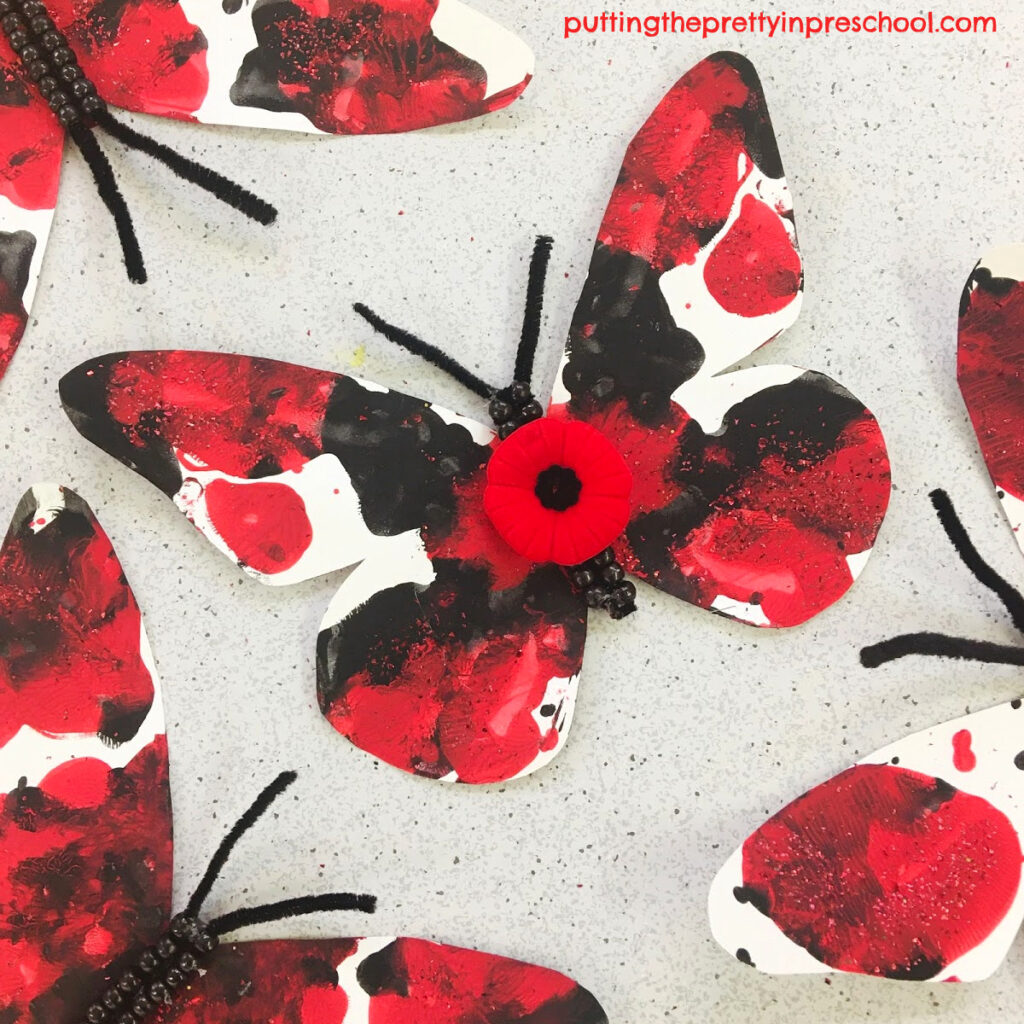 Poppy butterfly Remembrance Day craft.