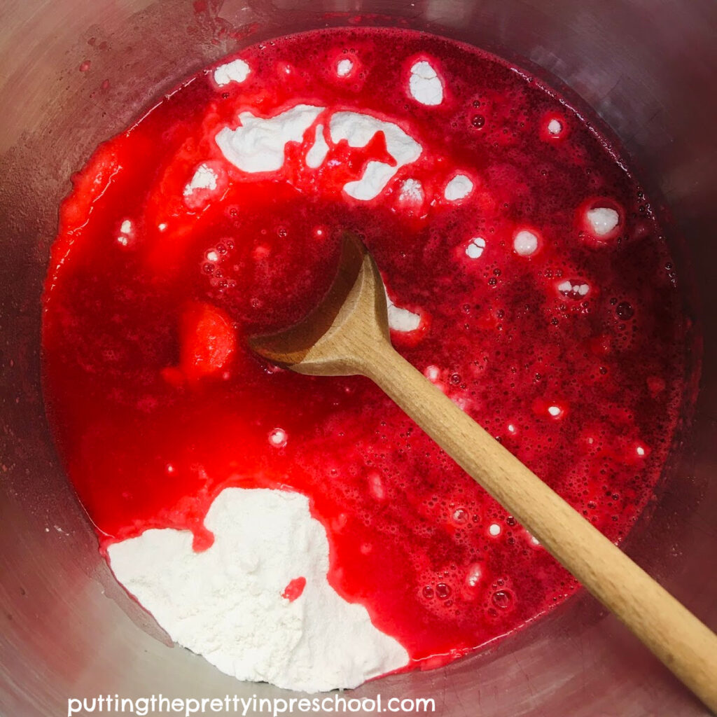 Oh so aromatic and soft cherry jello playdough preparation.