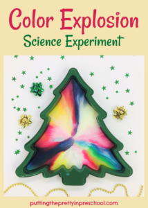 A simple color explosion science experiment with dramatic results. Just three kitchen supplies are needed to carry out this experiment.