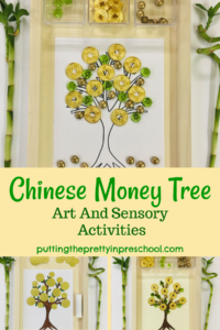Chinese money tree art and sensory tray activities.