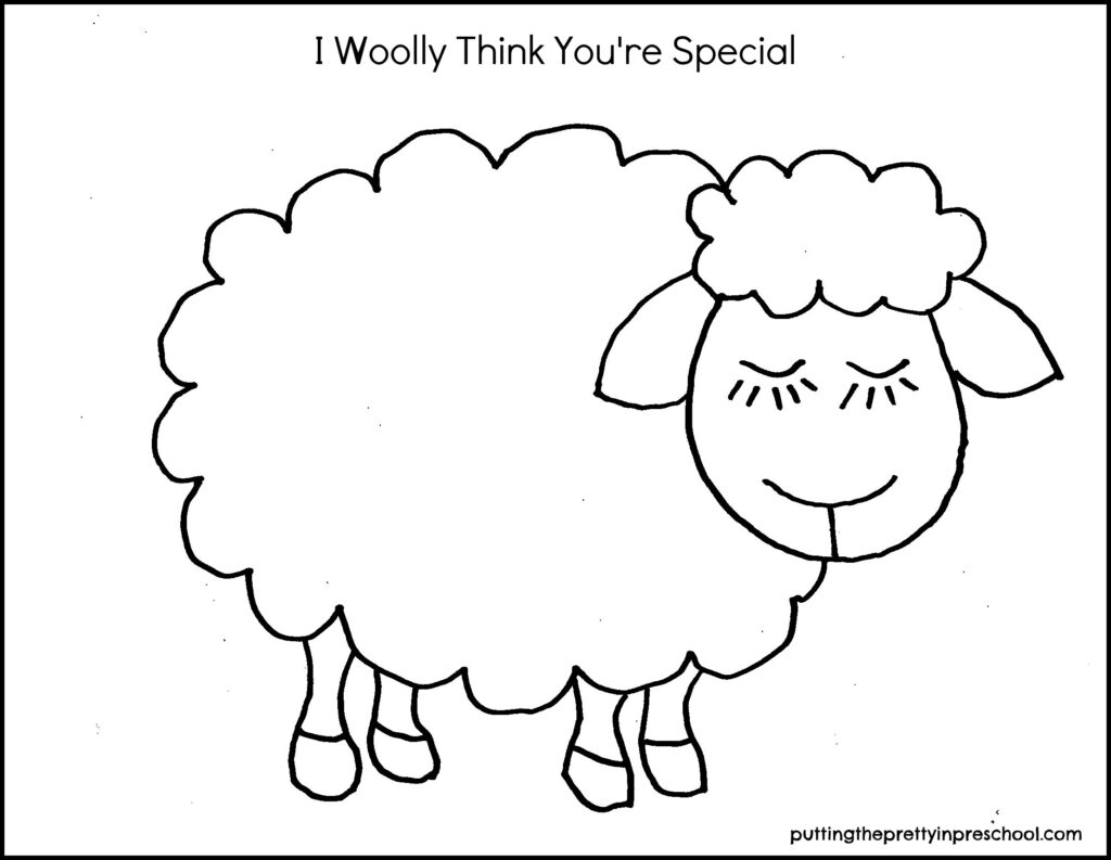 Cute woolly sheep template for a Valentine's Day craft.