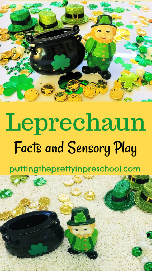 Easy to put together leprechaun sensory play trays with St. Patrick's Day loose parts.