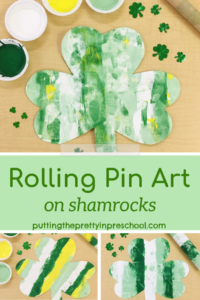 A fun rolling pin art project with three different looks. A process art painting activity on shamrocks the whole family can enjoy.