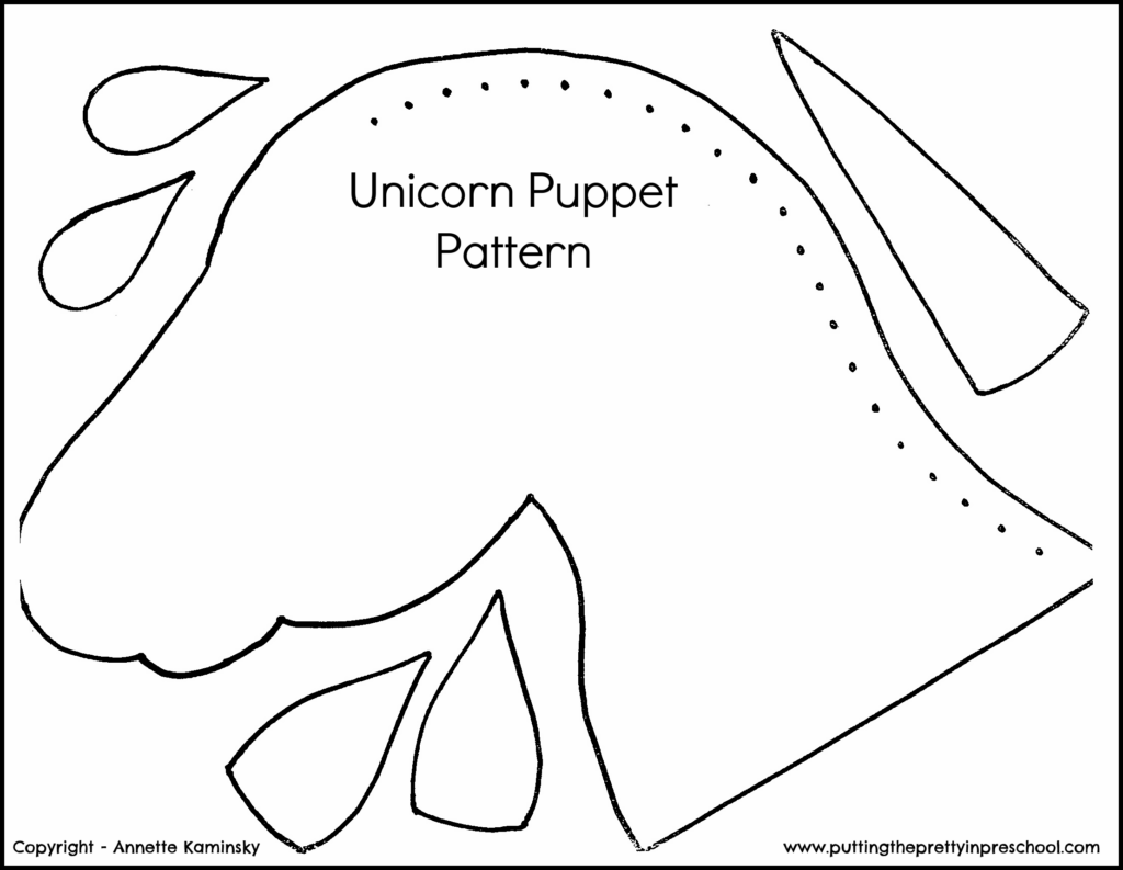 Pattern to download for making a paper unicorn puppet,