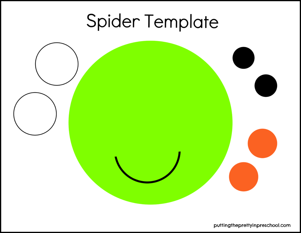 Spider template to cut out and assemble into a green huntsman spider, or to use as a pattern to craft spiders in colors of choice.