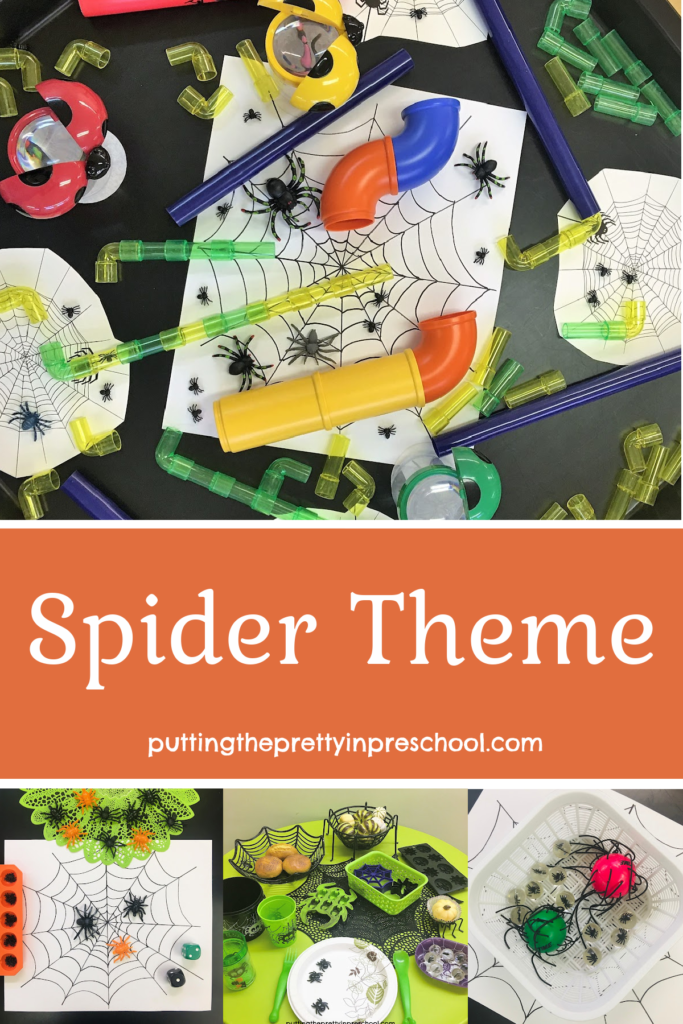 Spider theme activities little learners will love. Art, Math, dramatic play, and gymnasium play ideas are featured.
