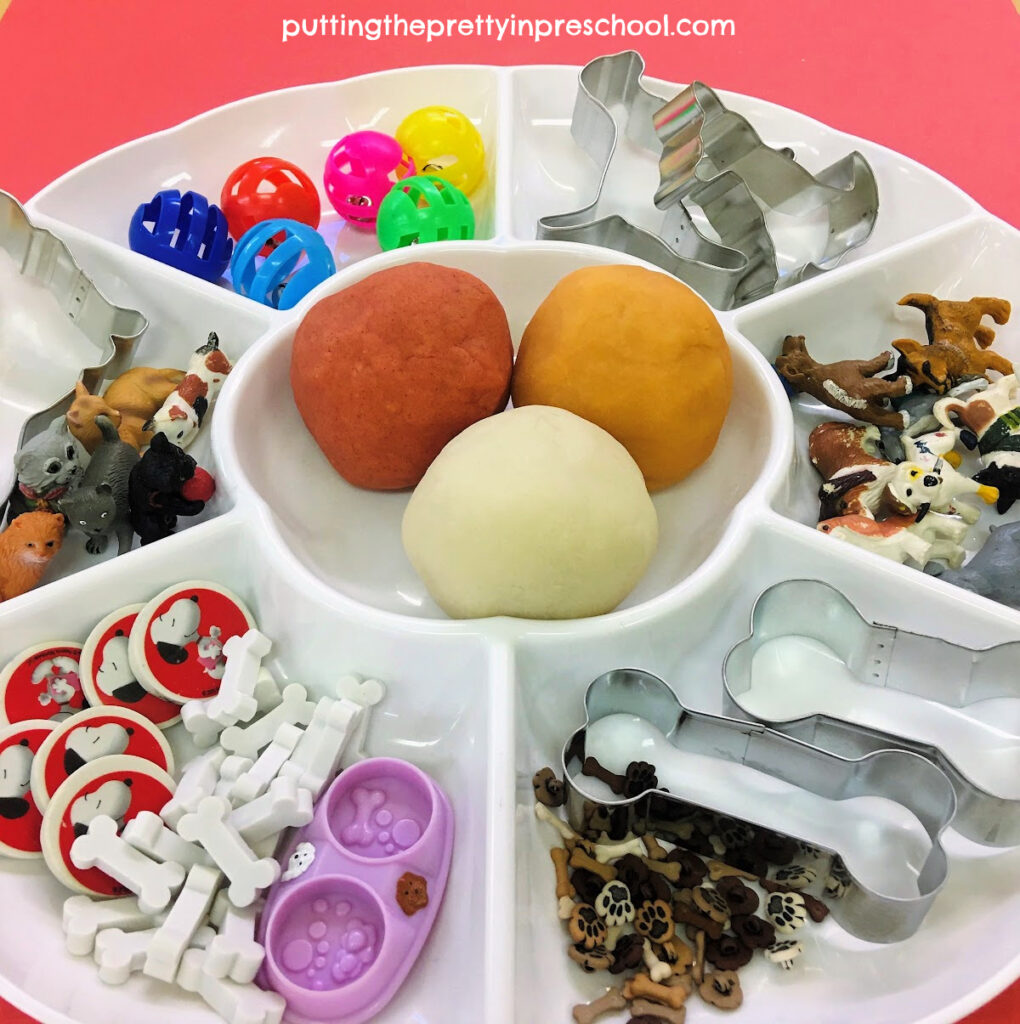 Three long-lasting and easy-to-make playdough recipes with cat and dog accessories.