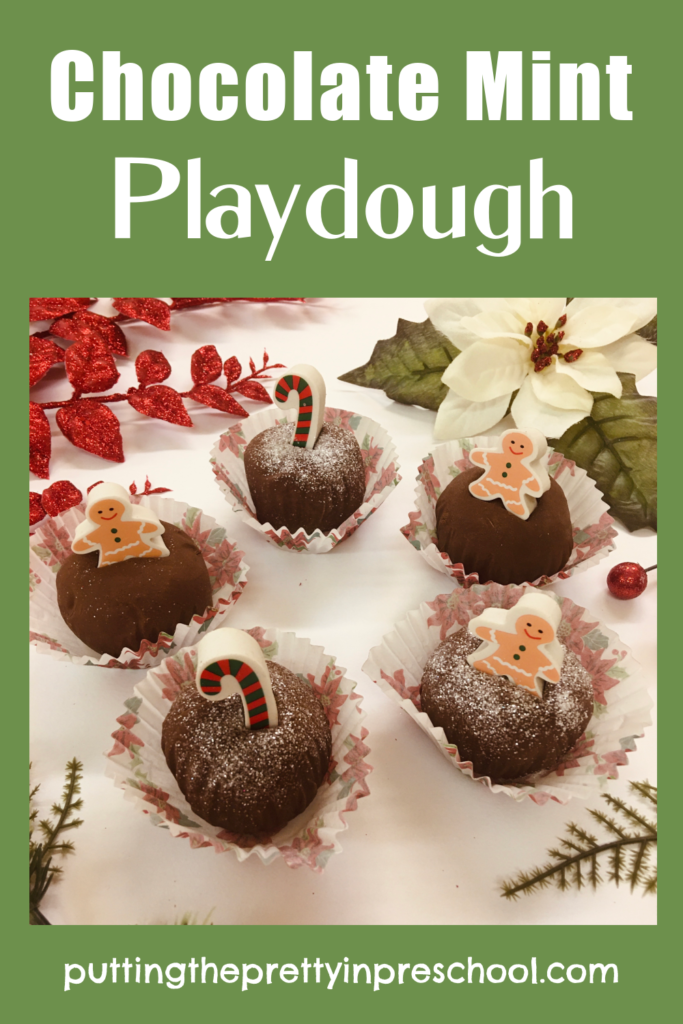 A divine smelling, moldable chocolate mint playdough children will love to use in modeling dough activities.