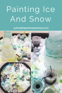 Ice cakes are the highlights of this painting ice and snow sensory table activity little learners are bound to love.
