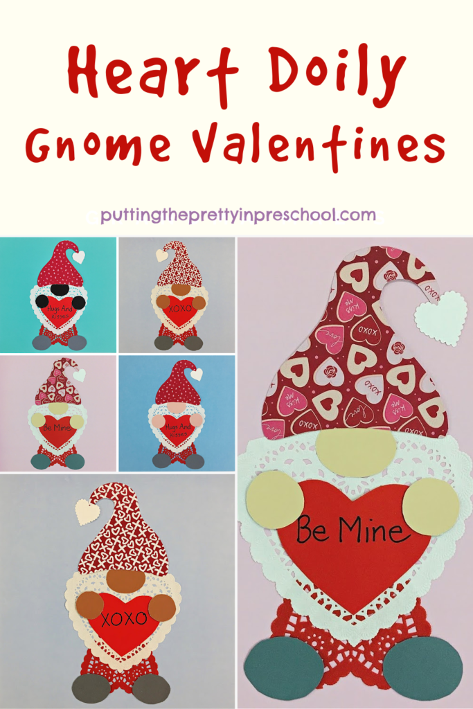 Super fun heart doily gnome valentines the whole family can make. Free printable included for easy crafting.