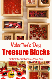 These Valentine's Day treasure blocks offer a host of learning opportunities paired with loose parts and other blocks.