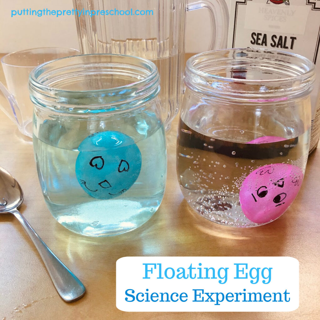 Simple and fun floating egg science experiment with easy-to-gather supplies. Egg decorating adds an artistic element to this activity.