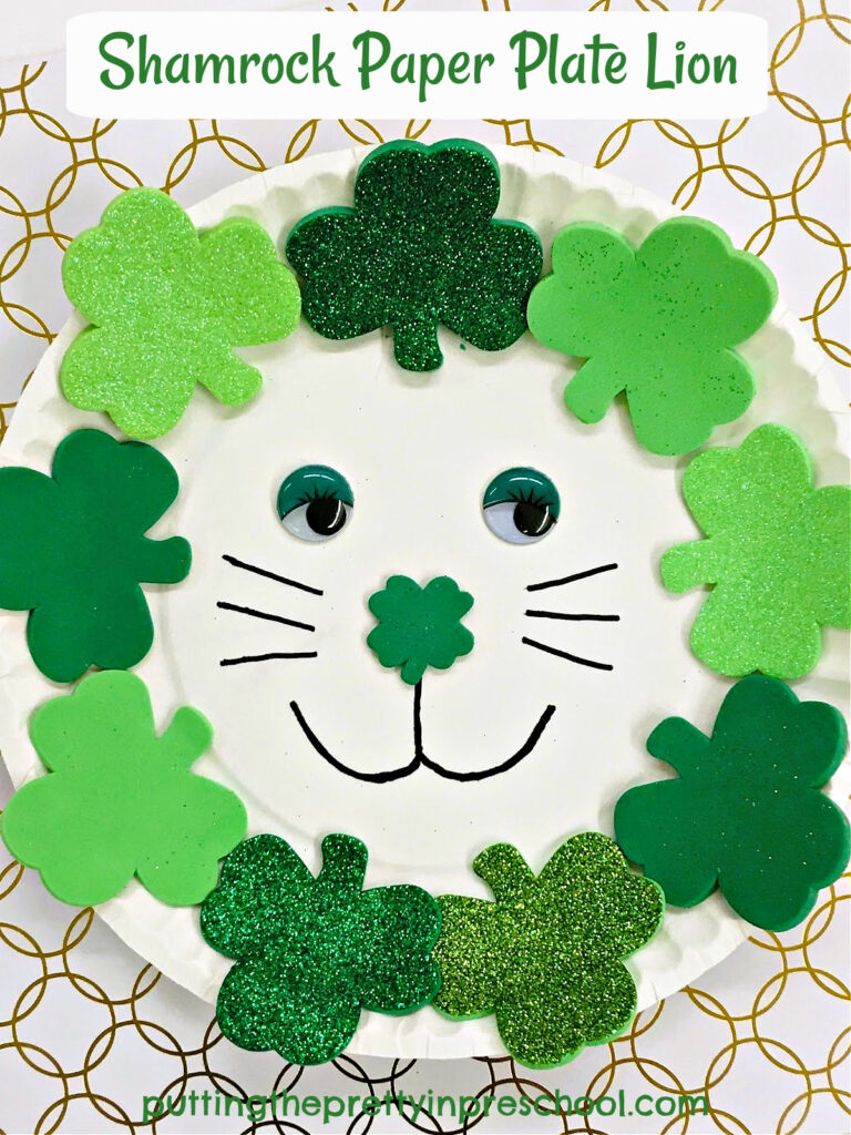 A roarsome shamrock paper plate lion to create for St. Patrick's Day. The craft can also be turned into a mask.