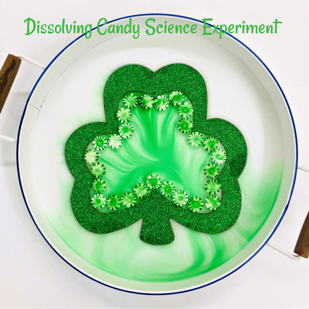 This stunning, easy-to-perform shamrock dissolving candy science experiment delivers a WOW factor.