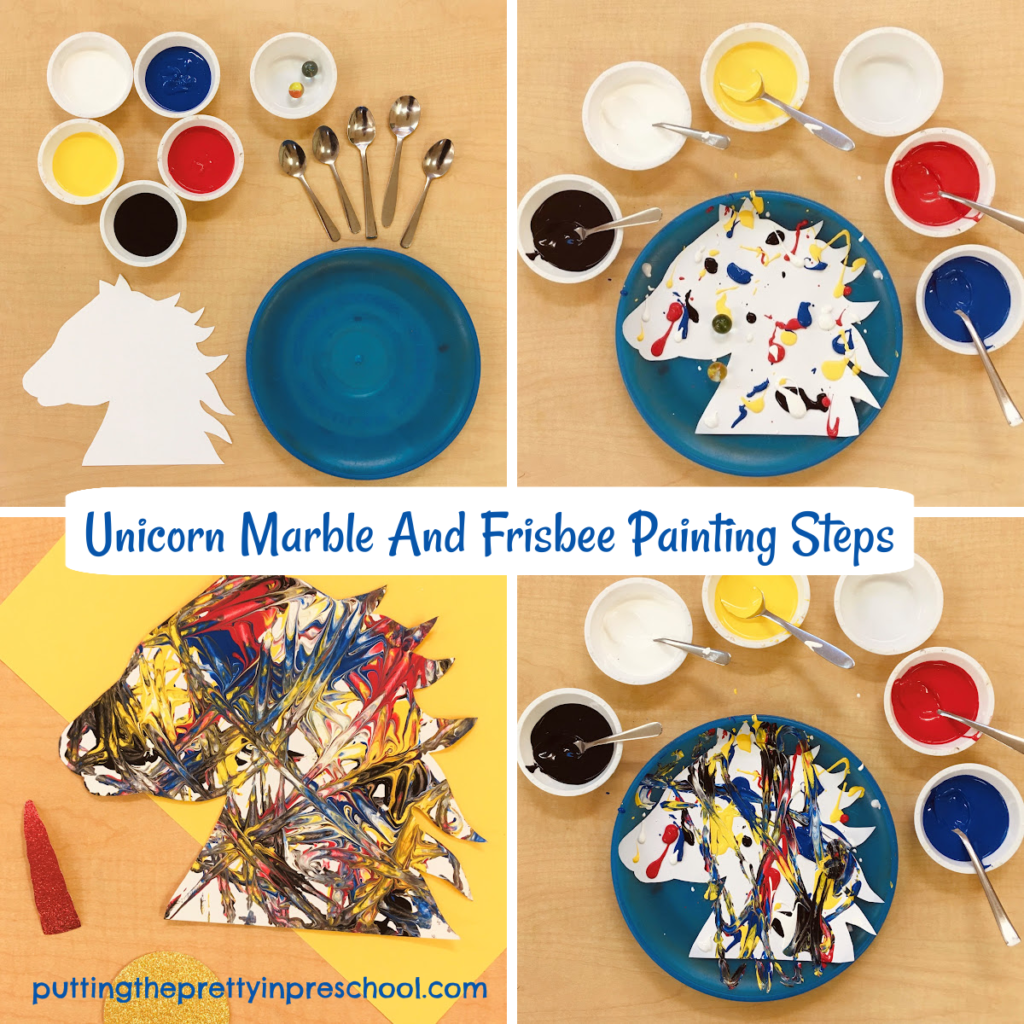 The steps for a unicorn marble painting art project that has stunning results every single time. Take advantage of the free template to download.