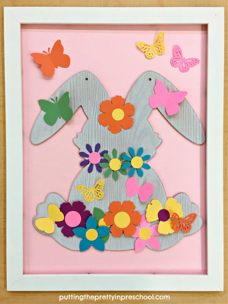 Oh, so pretty Easter bunny transient art activity using easy-to-find supplies. A permanent artwork can also be created.