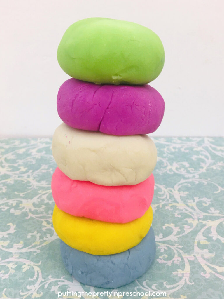 Pretty spring-themed playdough colors early learners will love.