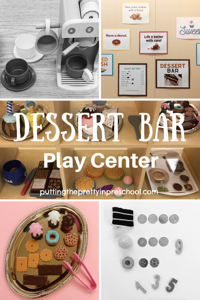 Your little learners will love playing in this tasty dessert bar dramatic play center with a coffee brewing station.