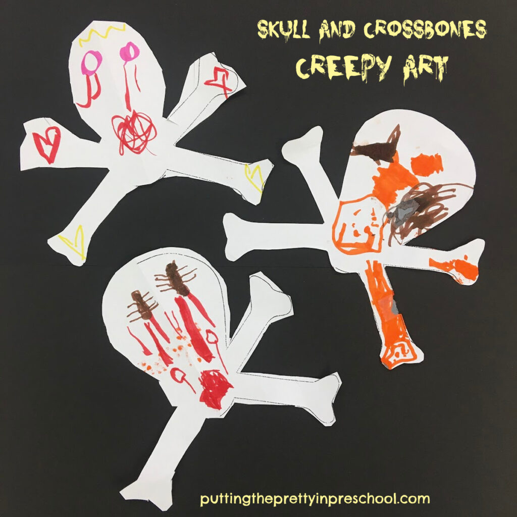 Oh, so easy skull and crossbones "creepy art" activity your little learners will love. Two free printables are included for the scissor skill ainvitation.
