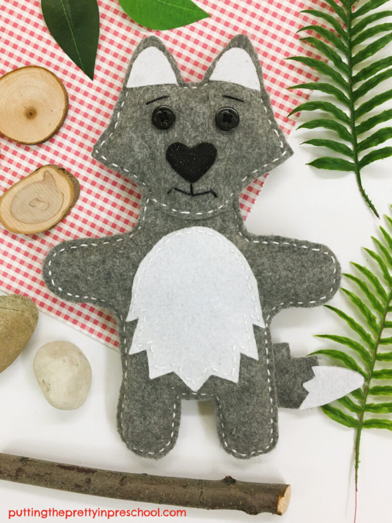 Make this adorable grey wolf softie today! A free pattern and tutorial, wolf facts, and book suggestions are included.