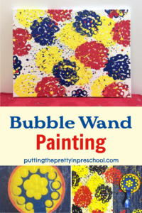 This bubble wand painting activity gives early learners a fun new way to spread paint on paper or canvas. It is process art at its best!
