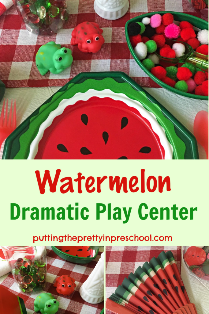 This watermelon dramatic play center will add a burst of color to the classroom. Watermelon-inspired loose parts are a highlight of the center.