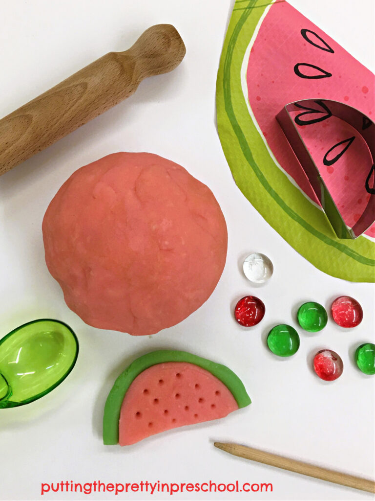 A deliciously watermelon scented playdough recipe you will want to try. It's perfect for a summer day or any day!