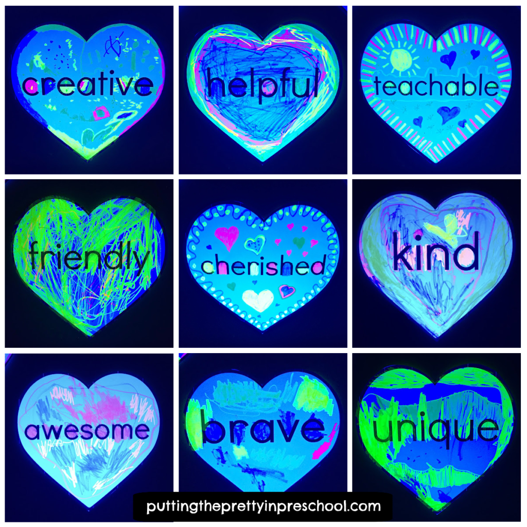 This black light "Words Of Affirmation" Glow Art activity is a must-try. It is a science, art, and language self-esteem-building project.