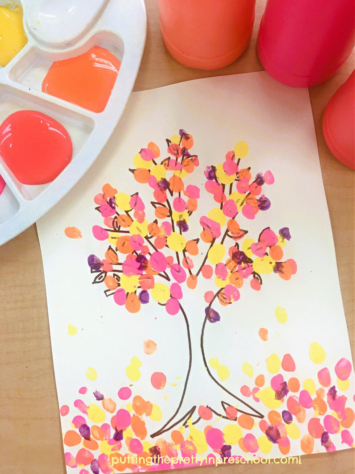 Neon Finger Paint Tree Art