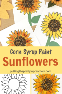 Make these glorious, corn syrup paint sunflowers using a taste-safe, homemade, two-ingredient recipe. Download and use the free template.