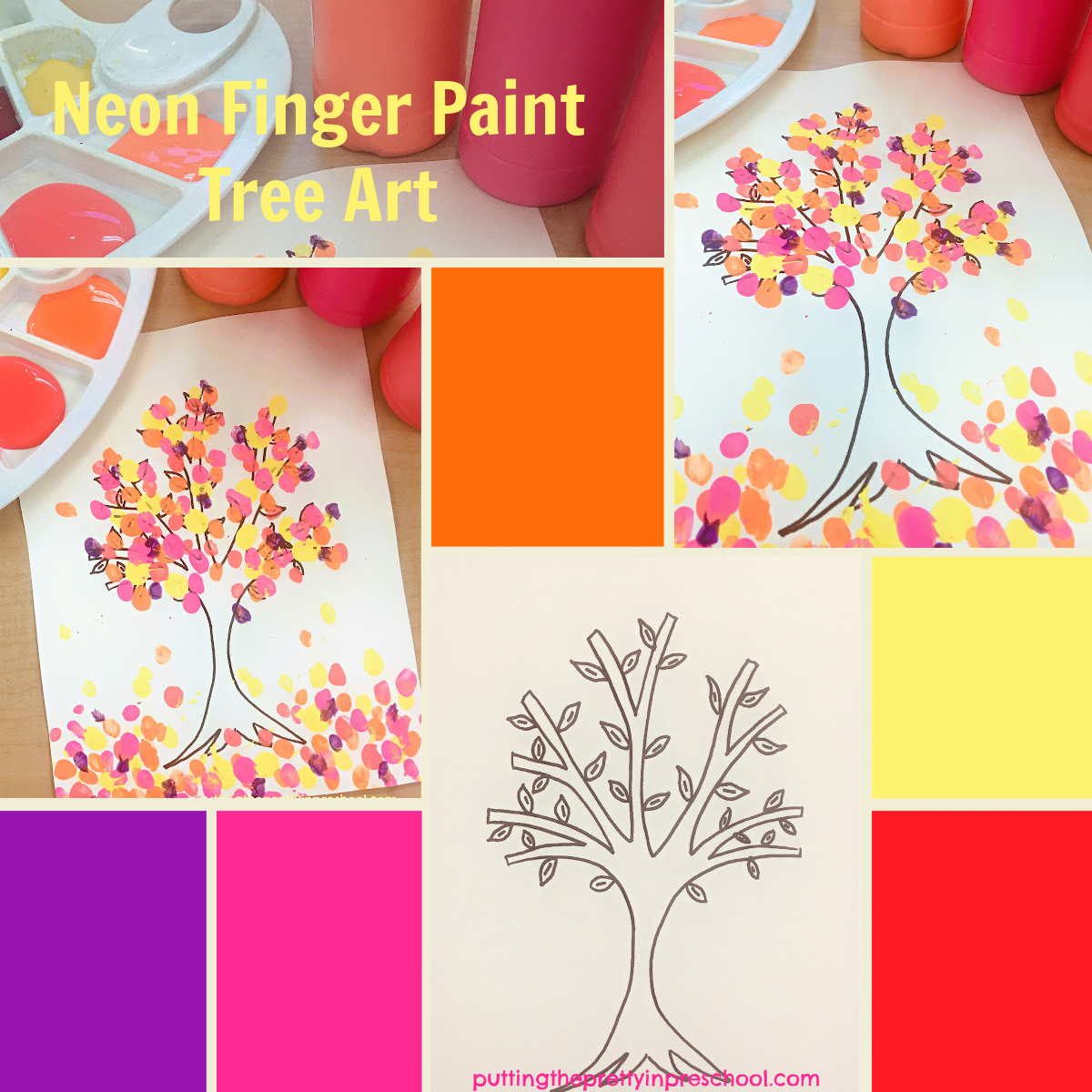Neon Finger Paint Tree Art Neon Finger Paint Tree Art