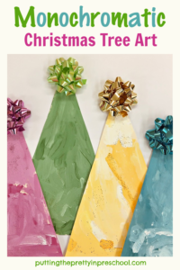 Include this simple monochromatic Christmas tree art project in your holiday activities. The pastel-themed trees look beautiful on display.