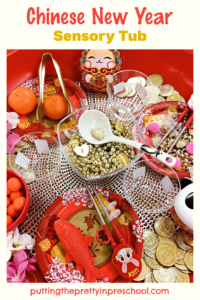 Set up this Chinese New Year sensory bin for your little learners to explore. It's a fun way to learn about Chinese New Year traditions.