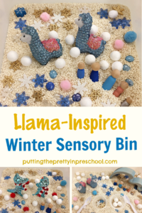 An adorable llama-inspired winter sensory bin your little learners will love to play in. An easy-to-prepare rice-based bin.