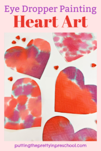 Oh so pretty eye dropper heart art that little learners will love. An easy process art activity for Valentine's Day or any time of the year.