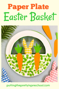 This bunny-themed paper plate Easter basket is easy to make and makes a great party favor or gift idea for your little learners.