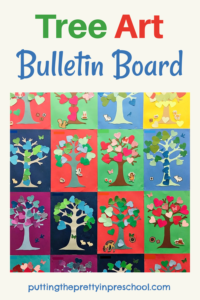 Easy-to-do, picture book-inspired papercraft tree art bulletin board project. Woodland creratures are included in the art activity.