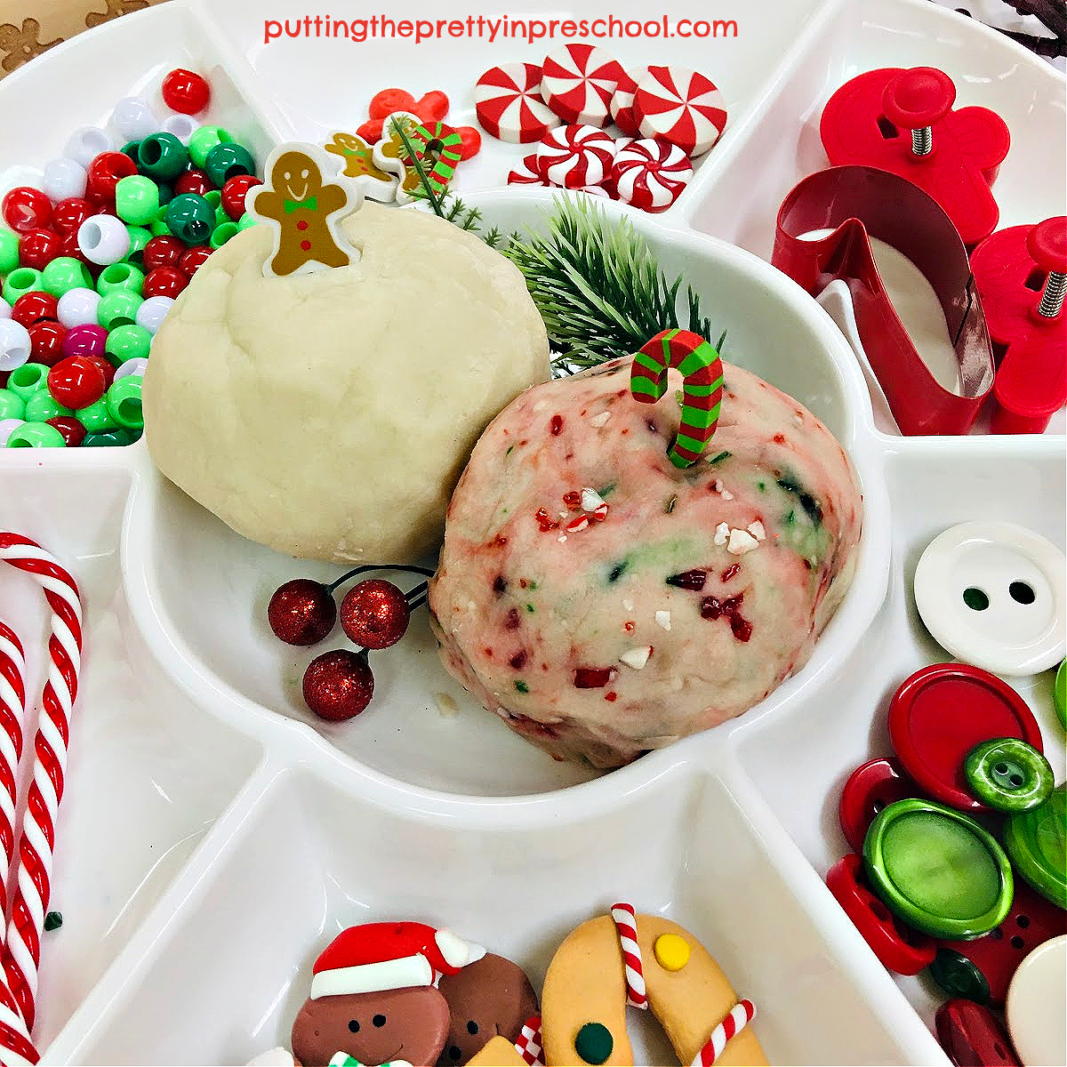 Candy Cane Playdough Tray