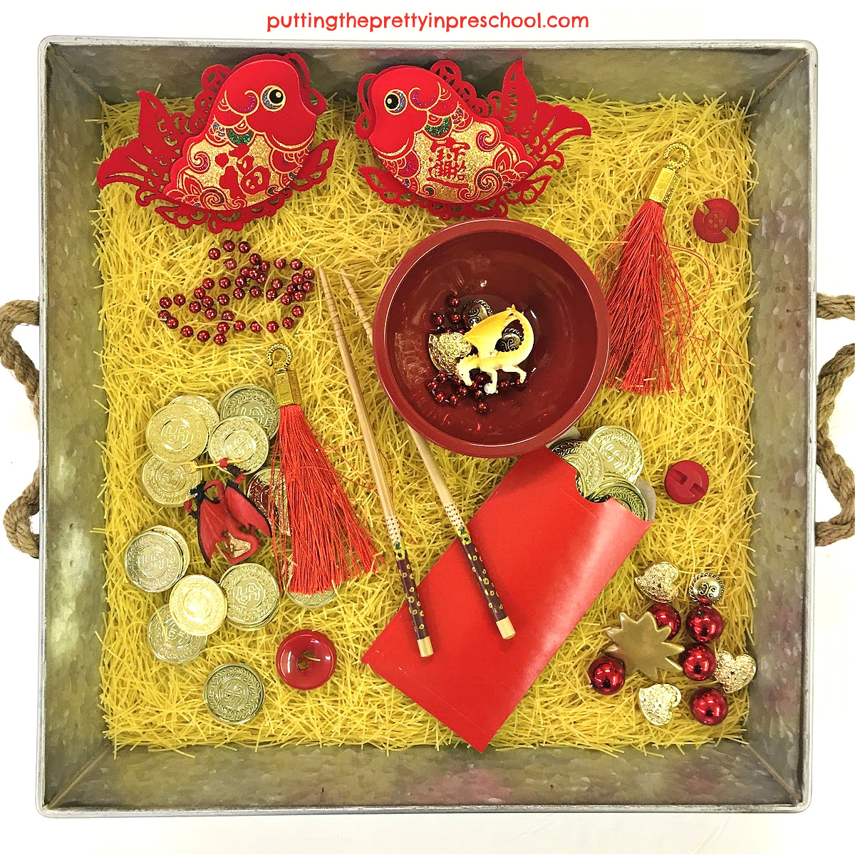 chinese new year sensory bin